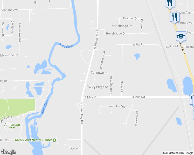 map of restaurants, bars, coffee shops, grocery stores, and more near 4133 Brandywine Avenue in Racine