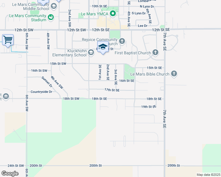 map of restaurants, bars, coffee shops, grocery stores, and more near 223 17th Street Southeast in Le Mars