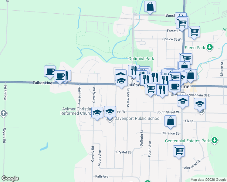 map of restaurants, bars, coffee shops, grocery stores, and more near in Aylmer