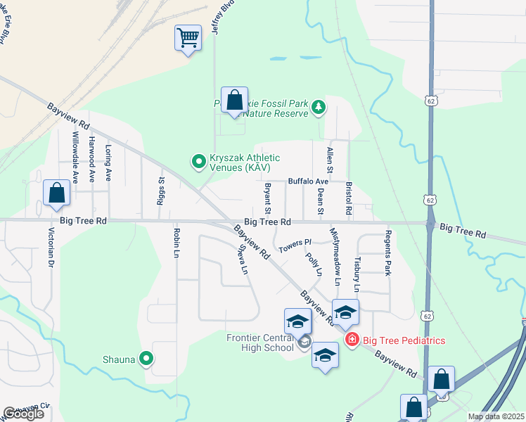 map of restaurants, bars, coffee shops, grocery stores, and more near 4128 Bryant Street in Buffalo