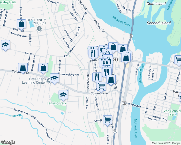 map of restaurants, bars, coffee shops, grocery stores, and more near 71 White Street in Cohoes