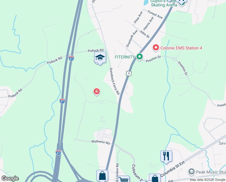 map of restaurants, bars, coffee shops, grocery stores, and more near 4 Dunsbach Ferry Road in Cohoes