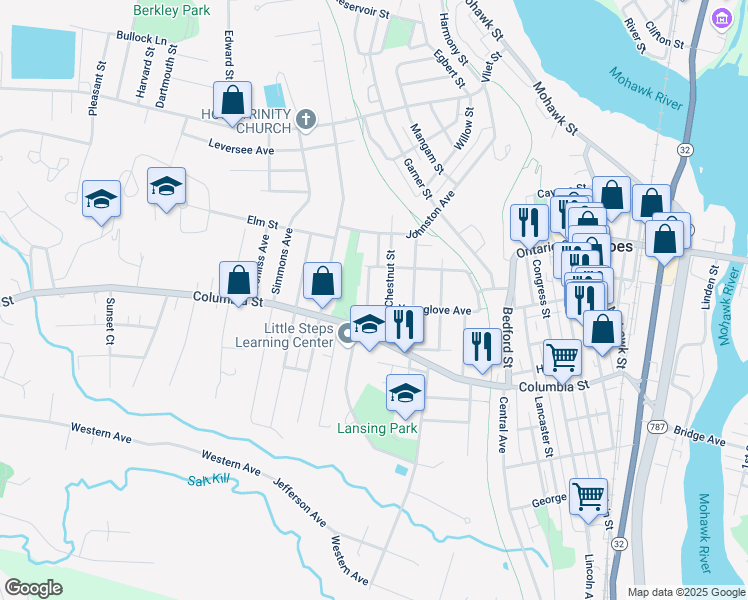 map of restaurants, bars, coffee shops, grocery stores, and more near 83 Younglove Avenue in Cohoes