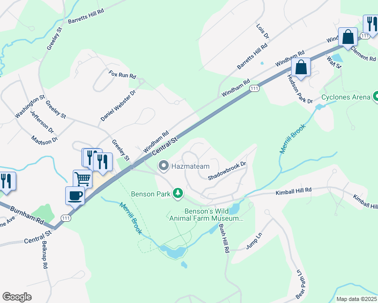 map of restaurants, bars, coffee shops, grocery stores, and more near 2 Chandler Court in Hudson