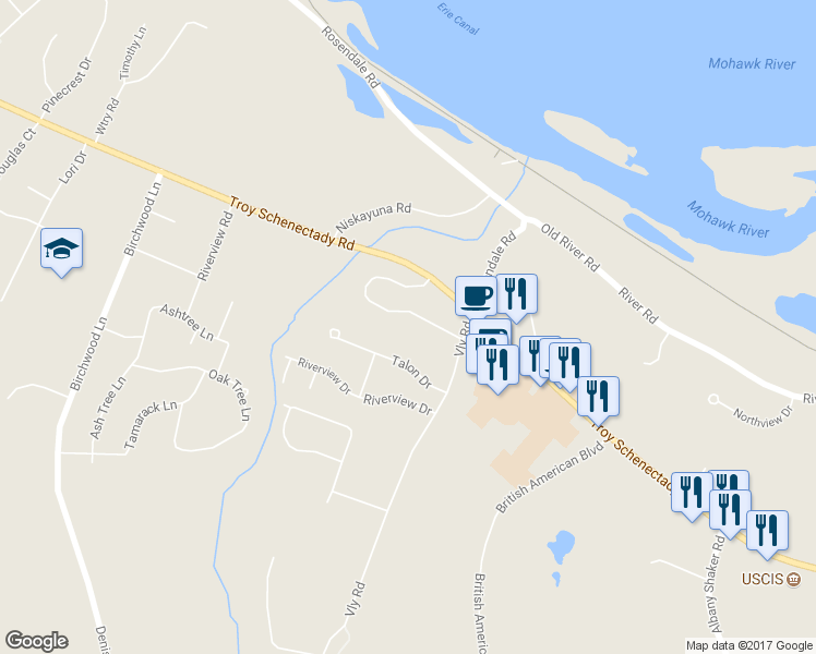 map of restaurants, bars, coffee shops, grocery stores, and more near 416A Valley Road in Schenectady
