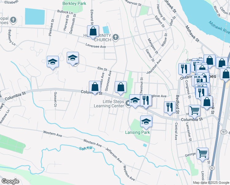 map of restaurants, bars, coffee shops, grocery stores, and more near 54 Mann Avenue in Cohoes