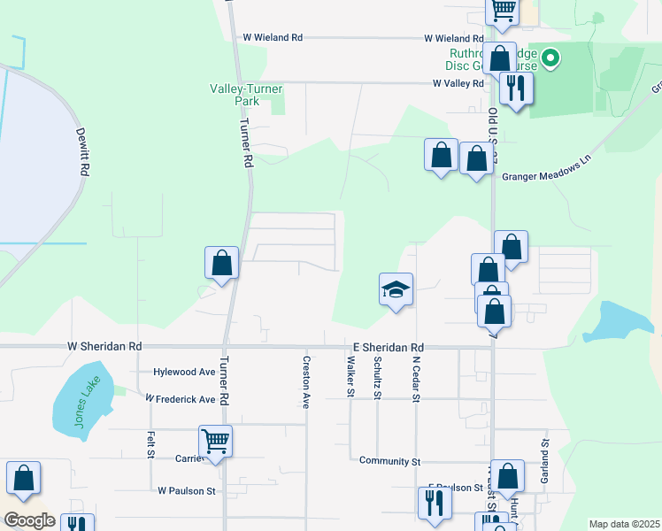 map of restaurants, bars, coffee shops, grocery stores, and more near 103 Desander Drive in Lansing