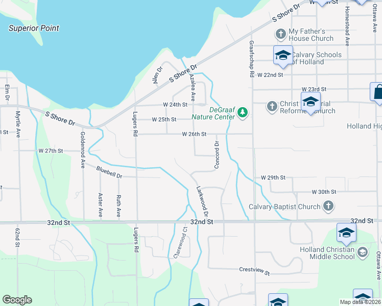 map of restaurants, bars, coffee shops, grocery stores, and more near 658 Azalea Avenue in Holland