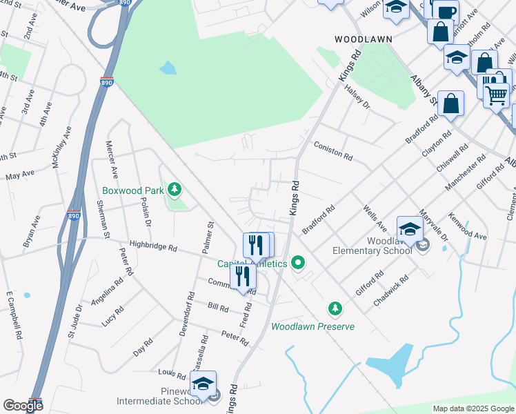 map of restaurants, bars, coffee shops, grocery stores, and more near 4214 Court Royale in Schenectady