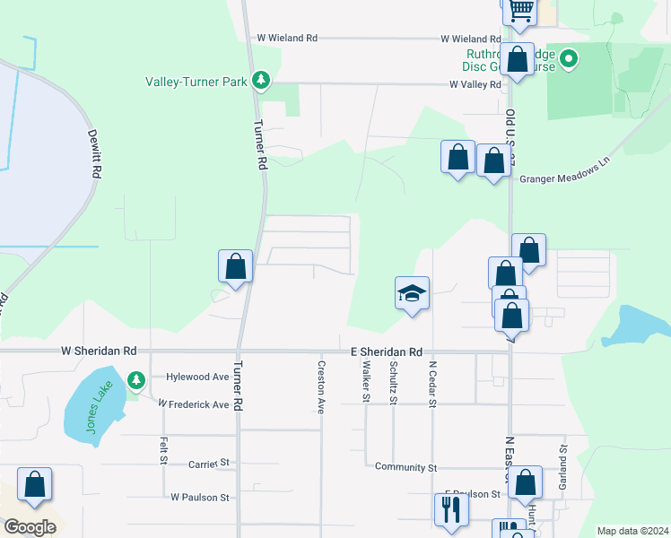 map of restaurants, bars, coffee shops, grocery stores, and more near 103 Desander Drive in Lansing