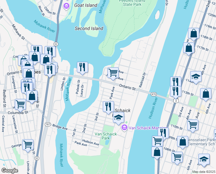 map of restaurants, bars, coffee shops, grocery stores, and more near 103 Breslin Avenue in Cohoes