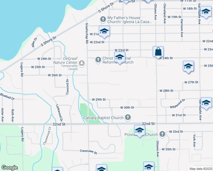 map of restaurants, bars, coffee shops, grocery stores, and more near 606 West 27th Street in Holland