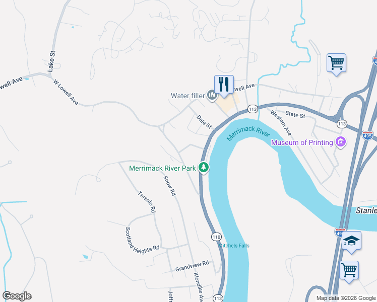 map of restaurants, bars, coffee shops, grocery stores, and more near 52 Bradley Avenue in Haverhill