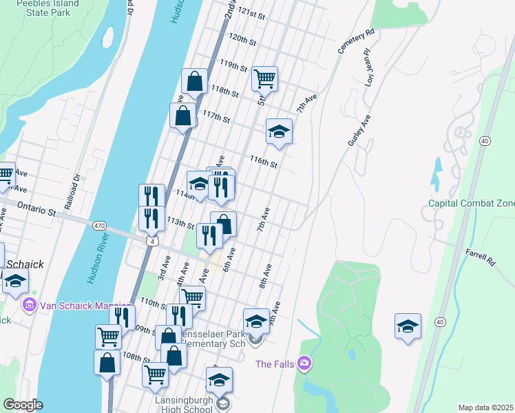 map of restaurants, bars, coffee shops, grocery stores, and more near in Troy