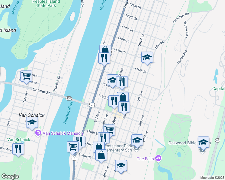 map of restaurants, bars, coffee shops, grocery stores, and more near 528 4th Avenue in Troy