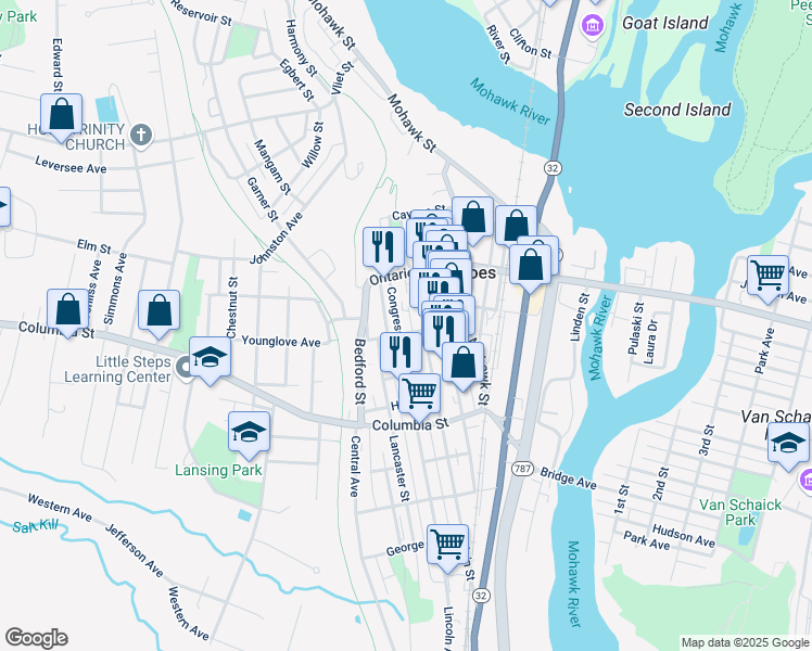 map of restaurants, bars, coffee shops, grocery stores, and more near 39 White Street in Cohoes