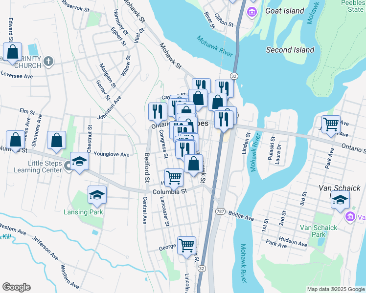 map of restaurants, bars, coffee shops, grocery stores, and more near 150 Remsen Street in Cohoes