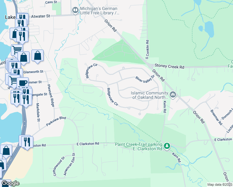 map of restaurants, bars, coffee shops, grocery stores, and more near 898 Mountainside Drive in Orion charter Township