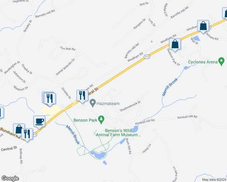map of restaurants, bars, coffee shops, grocery stores, and more near 2 Chandler Court in Hudson
