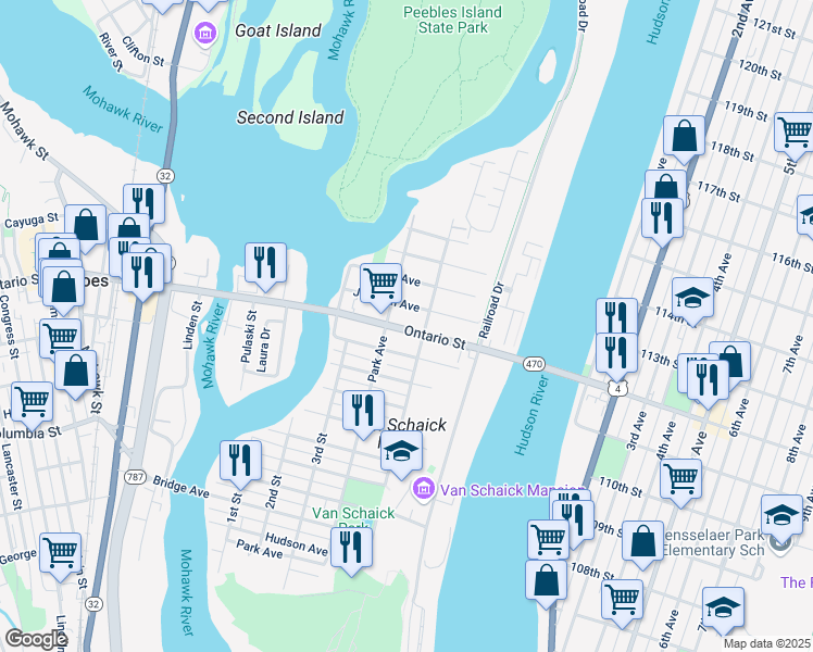 map of restaurants, bars, coffee shops, grocery stores, and more near in Cohoes