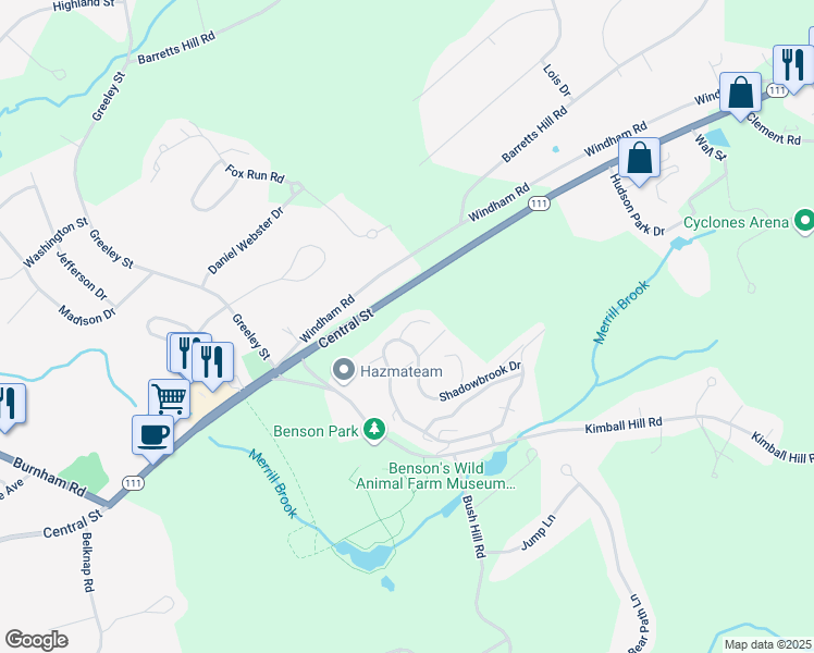 map of restaurants, bars, coffee shops, grocery stores, and more near 2 Chandler Court in Hudson