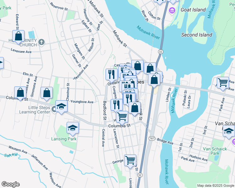 map of restaurants, bars, coffee shops, grocery stores, and more near 39 White Street in Cohoes