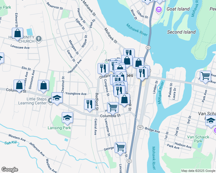 map of restaurants, bars, coffee shops, grocery stores, and more near 39 White Street in Cohoes