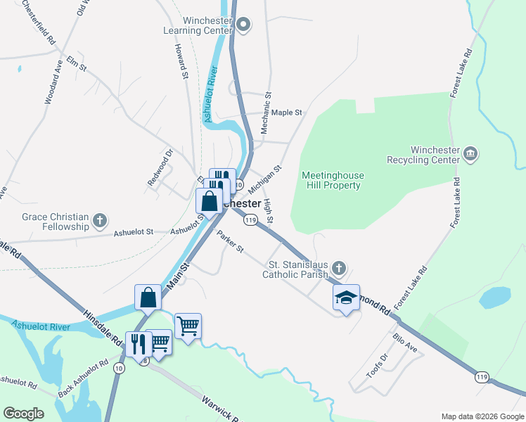 map of restaurants, bars, coffee shops, grocery stores, and more near 28 Richmond Road in Winchester
