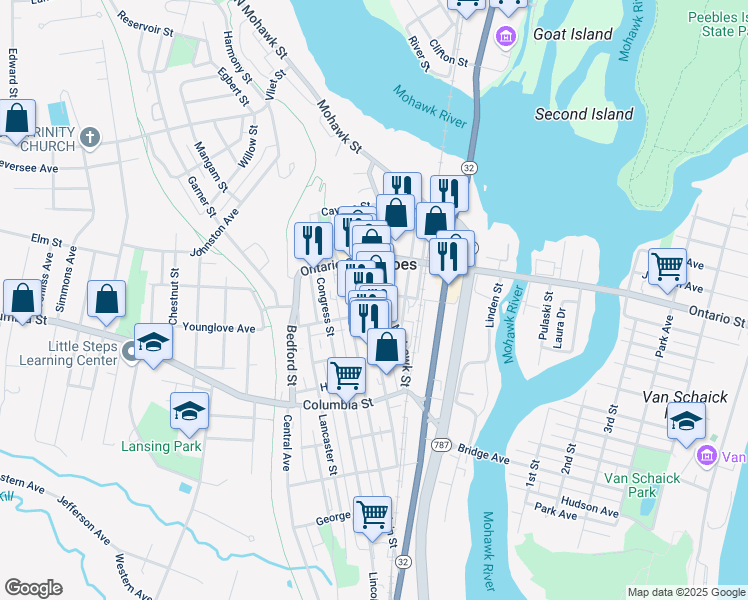 map of restaurants, bars, coffee shops, grocery stores, and more near 180 Remsen Street in Cohoes