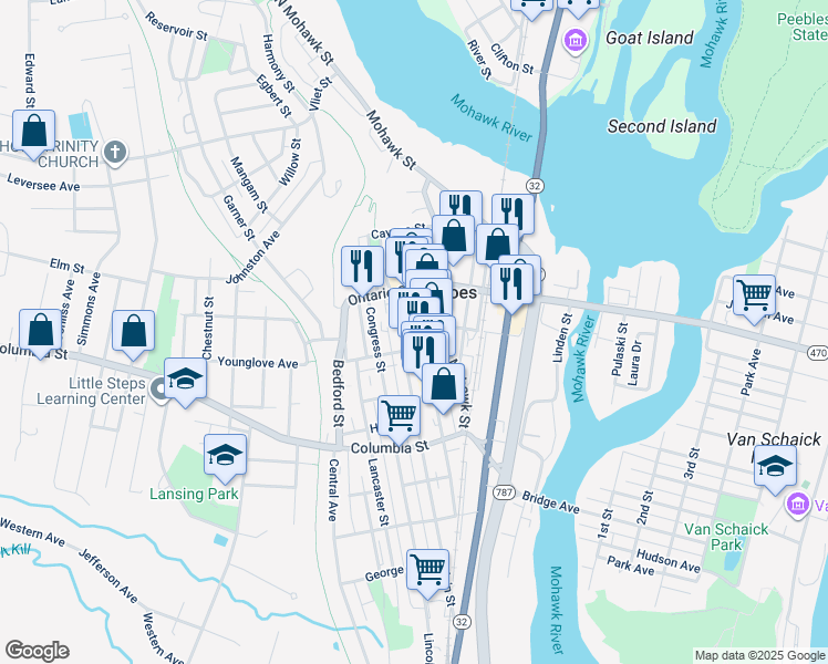 map of restaurants, bars, coffee shops, grocery stores, and more near in Cohoes