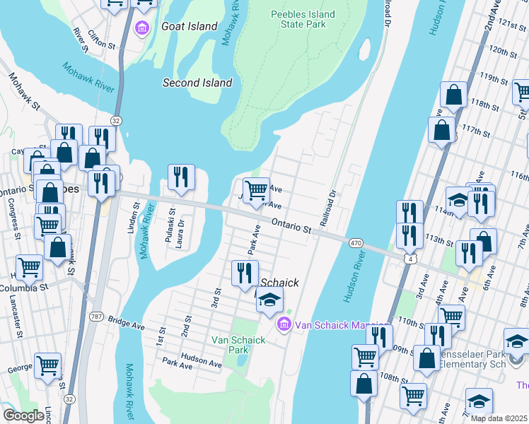 map of restaurants, bars, coffee shops, grocery stores, and more near in Cohoes