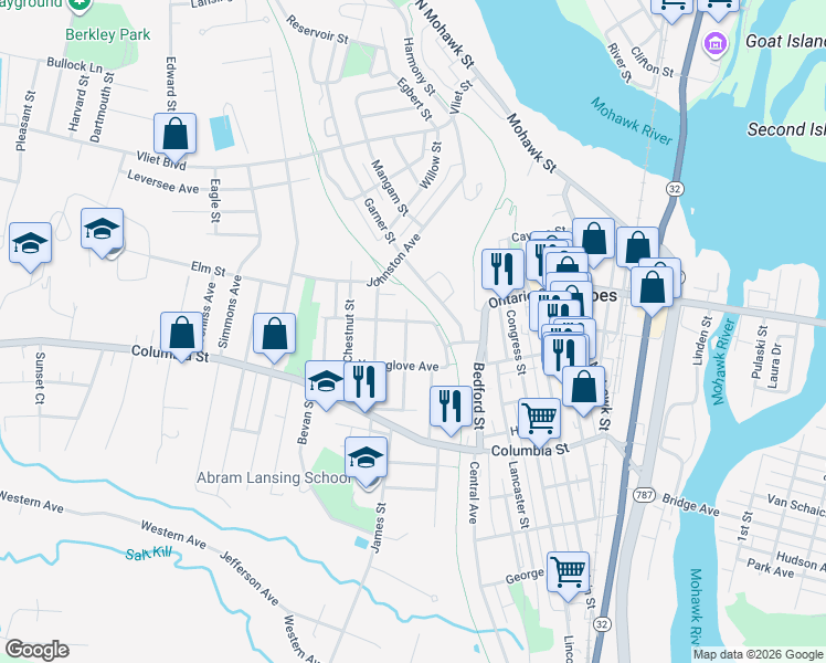 map of restaurants, bars, coffee shops, grocery stores, and more near 33 Younglove Avenue in Cohoes