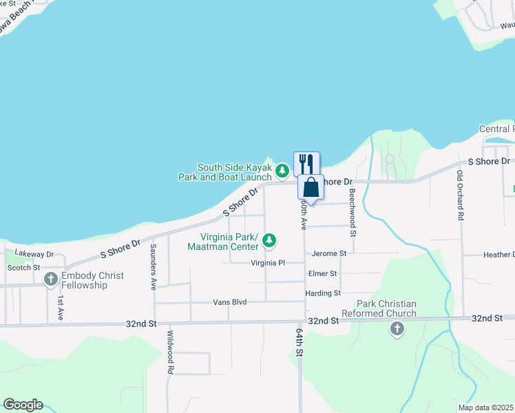 map of restaurants, bars, coffee shops, grocery stores, and more near 626 Harrington Avenue in Holland