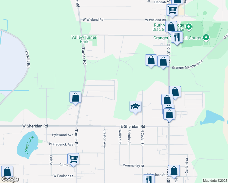 map of restaurants, bars, coffee shops, grocery stores, and more near 158 Donald Avenue in Lansing