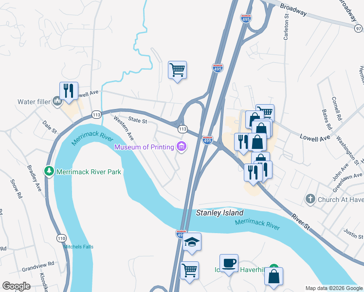 map of restaurants, bars, coffee shops, grocery stores, and more near 9 Juneau Avenue in Haverhill