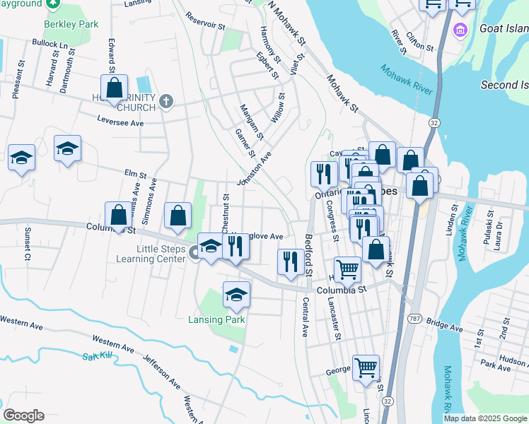 map of restaurants, bars, coffee shops, grocery stores, and more near 6 Grant Street in Cohoes