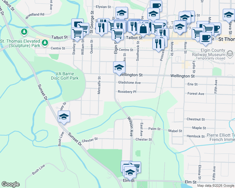 map of restaurants, bars, coffee shops, grocery stores, and more near 7 Rosebery Place in St. Thomas