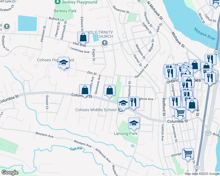 map of restaurants, bars, coffee shops, grocery stores, and more near 34 Masten Avenue in Cohoes