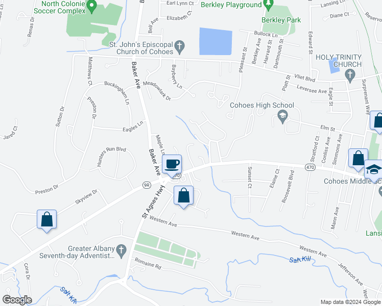 map of restaurants, bars, coffee shops, grocery stores, and more near 427 Columbia Street Extension in Cohoes