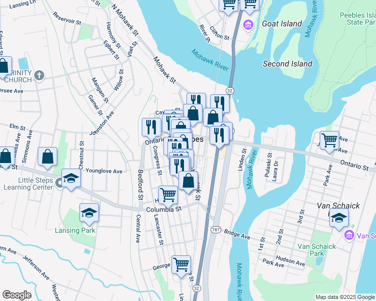 map of restaurants, bars, coffee shops, grocery stores, and more near 109 Remsen Street in Cohoes