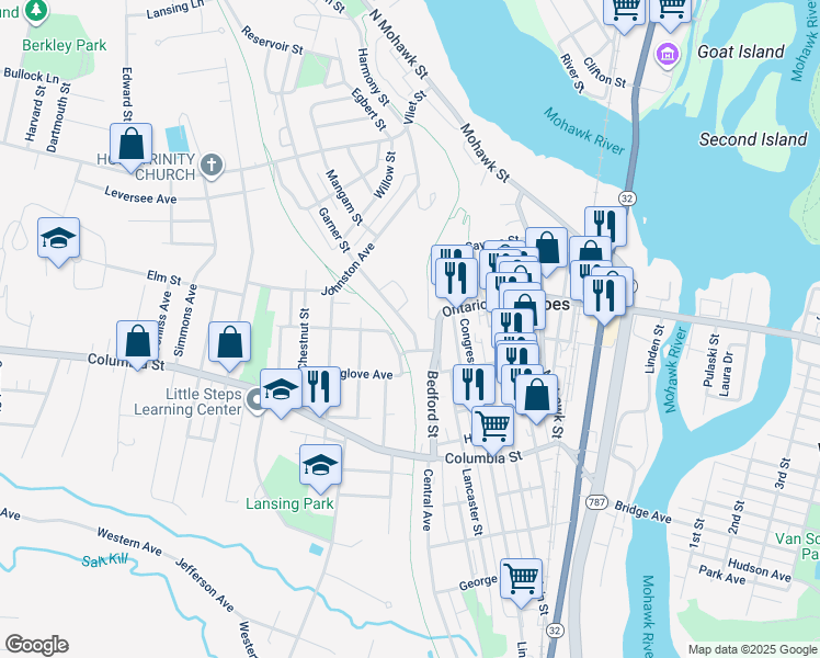map of restaurants, bars, coffee shops, grocery stores, and more near 8 Roulier Heights in Cohoes