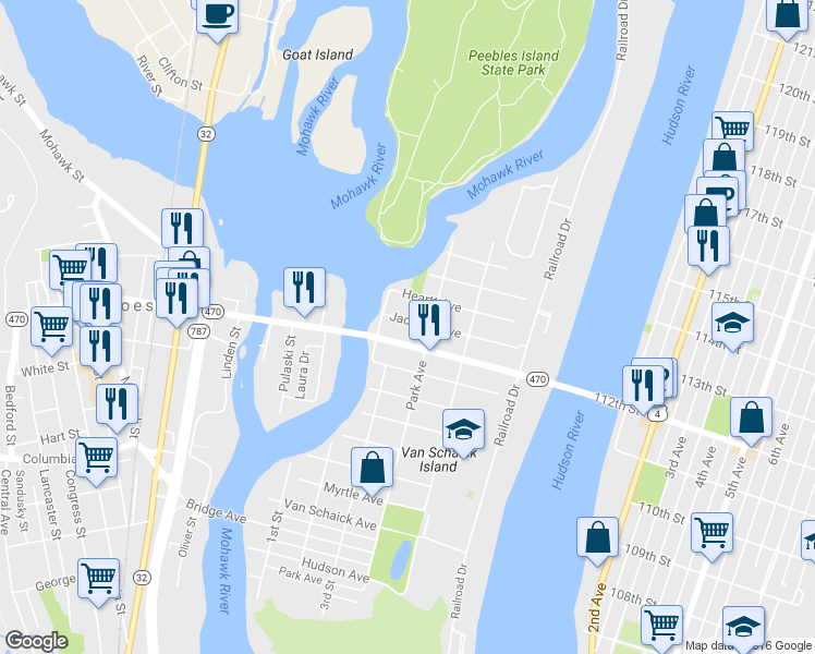map of restaurants, bars, coffee shops, grocery stores, and more near 113 Jackson Avenue in Cohoes