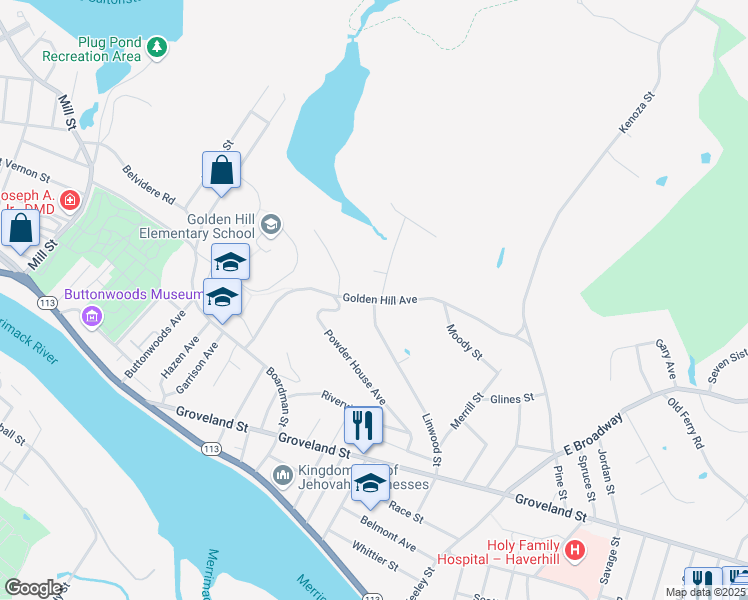 map of restaurants, bars, coffee shops, grocery stores, and more near 17 Golden Hill Avenue in Haverhill
