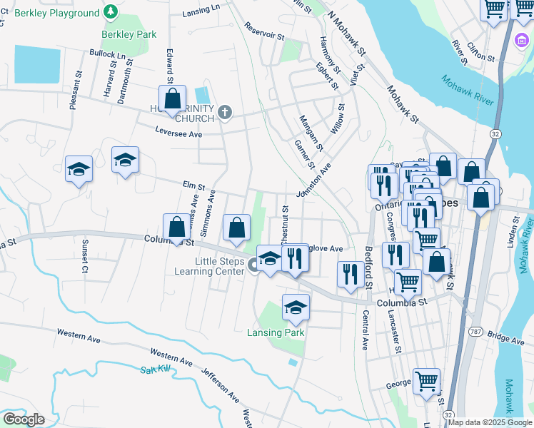 map of restaurants, bars, coffee shops, grocery stores, and more near 15 Oak Street in Cohoes