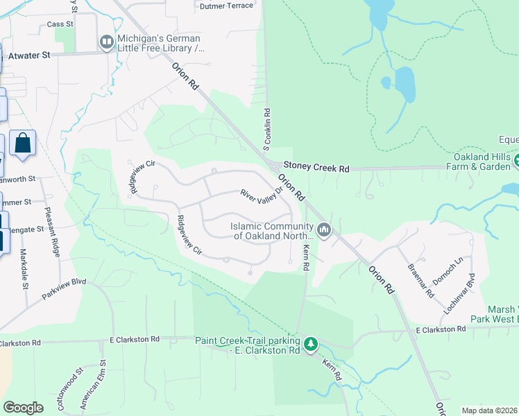 map of restaurants, bars, coffee shops, grocery stores, and more near 1154 River Valley Drive in Orion charter Township