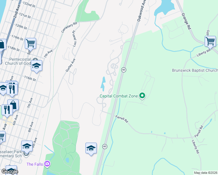 map of restaurants, bars, coffee shops, grocery stores, and more near 614 Apex Lane in Troy