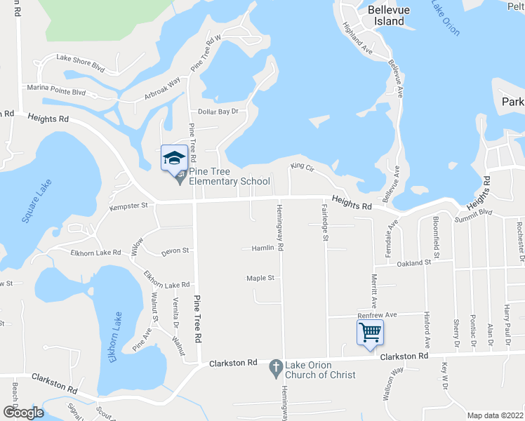 map of restaurants, bars, coffee shops, grocery stores, and more near 865 Heights Road in Orion charter Township