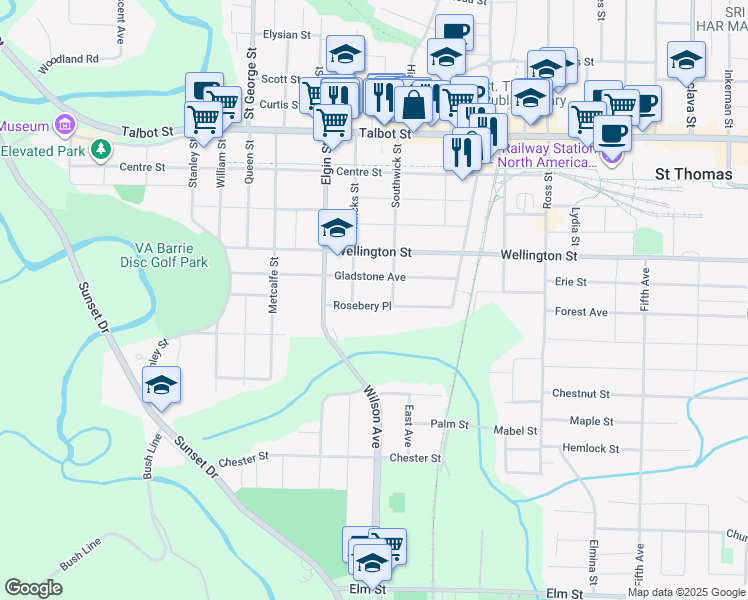 map of restaurants, bars, coffee shops, grocery stores, and more near 31 Rosebery Place in St. Thomas