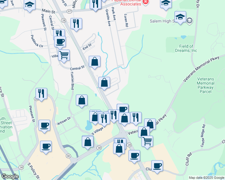 map of restaurants, bars, coffee shops, grocery stores, and more near 11 Belmont Street in Salem