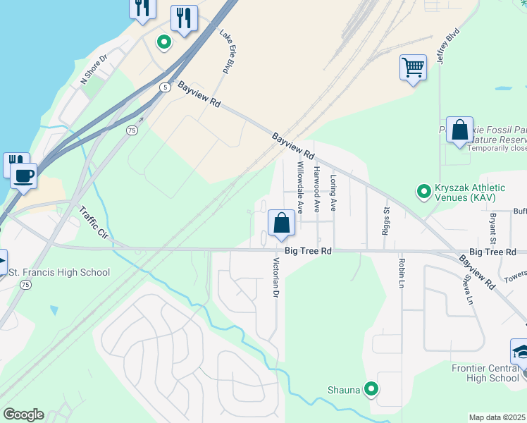 map of restaurants, bars, coffee shops, grocery stores, and more near 4091 Richcrest Drive in Hamburg